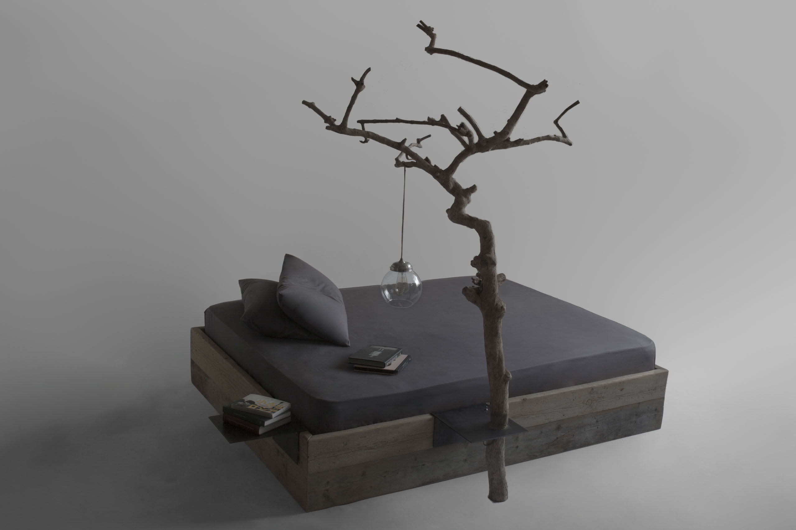 Haiku Bed with sliding wooden element in front position