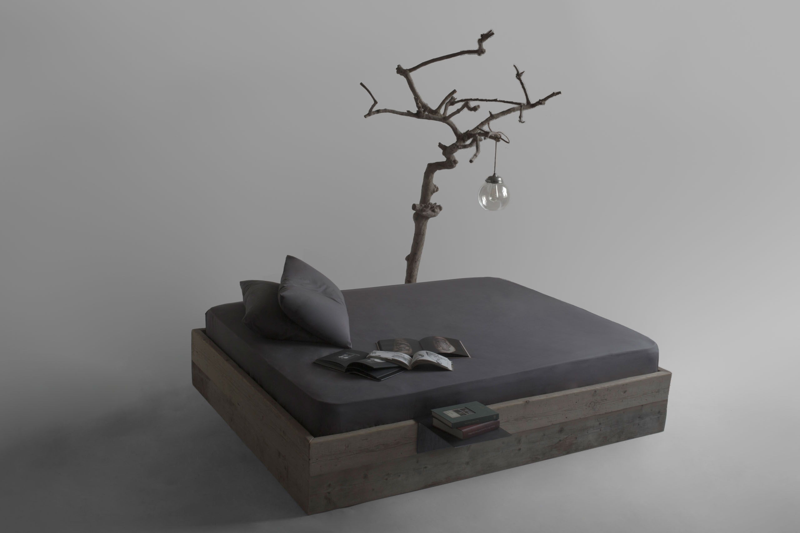 Haiku Bed in configuration with wooden element in background