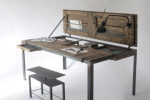 Indoor 10 table with vertical doors raised and open internal compartments