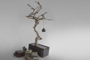 Noël in Vegas sculptural tree lamp with fused coffee trees and suspended bulb